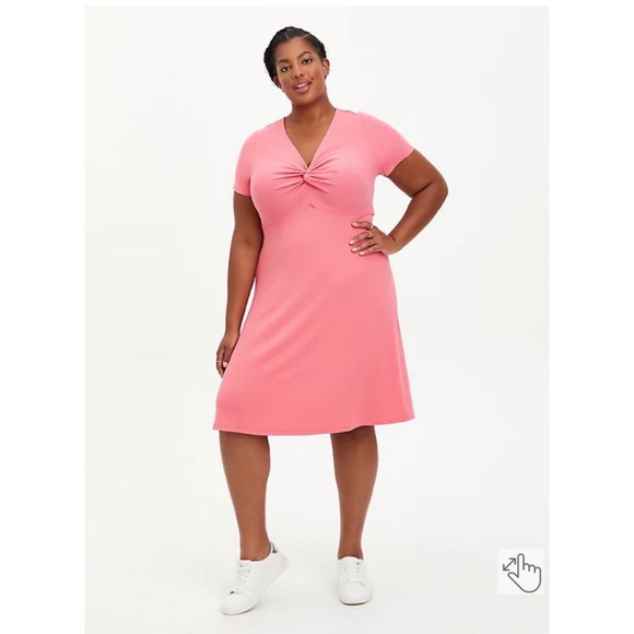 NEW Torrid 3 Twist Front Ribbed Skater Dress - Coral - Picture 2 of 8